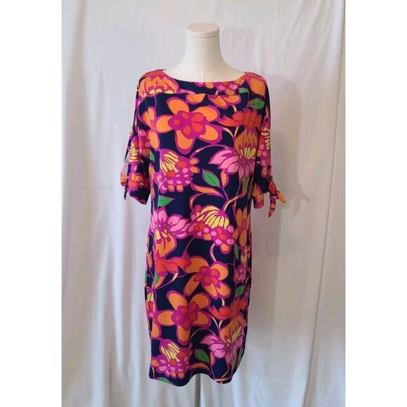 Trina Turk Vinet Floral Jersey Split Sleeve Pink Mini Dress Medium - Picture 2 of 7